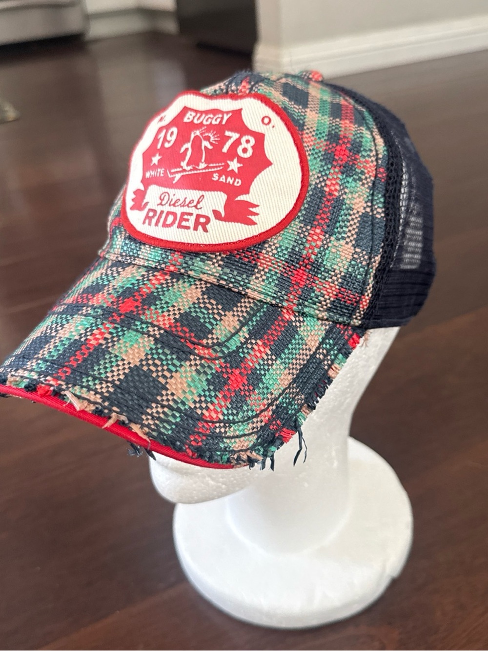 Diesel Plaid 90’s Y2K Trucker Mesh Cap Free One Size Sand Boarding